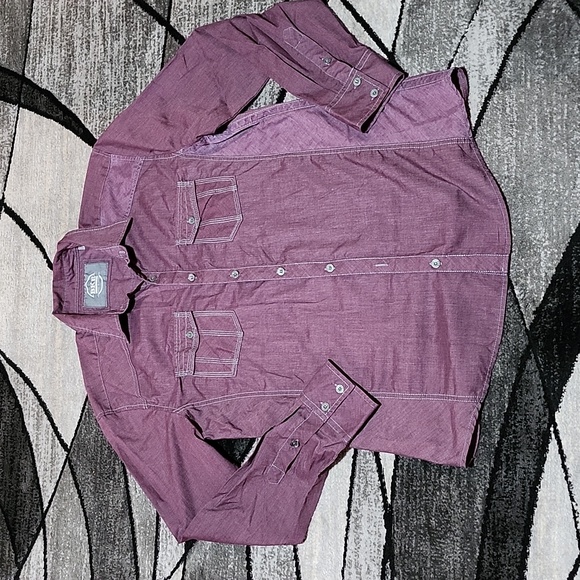 BKE ATHLETIC BURGUNDY & GRAY STITCH CASUAL BUTTON DOWN LONG-SLEEVED SHIRT LARGE - Picture 1 of 12